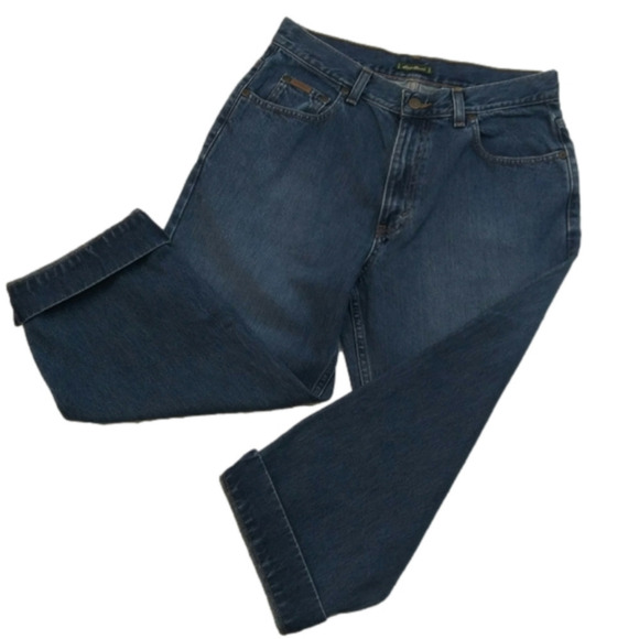 Eddie Bauer Vintage Blue Dark Wash Five Pocket High Rise Button Zip Ankle Jean - Picture 1 of 13